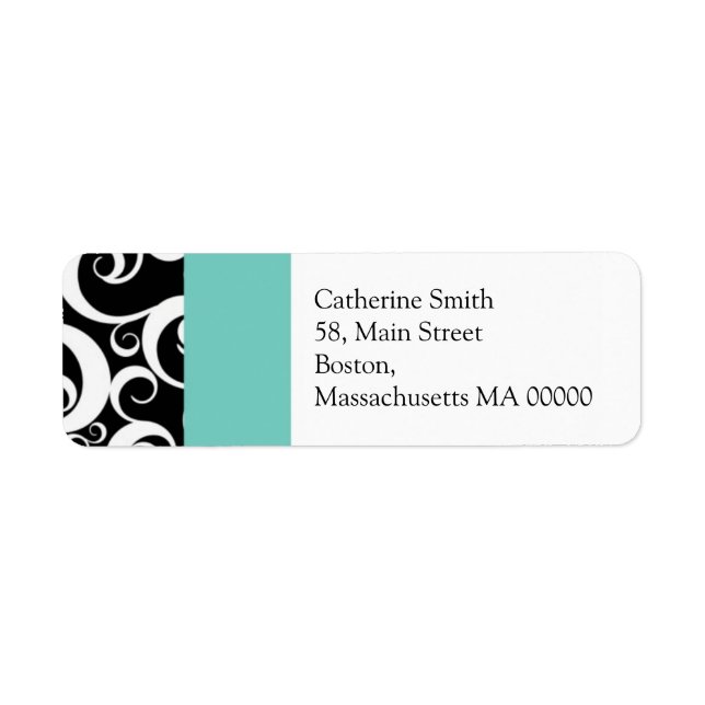 Étiquette de adresse Aqua et Black Damask (Devant)