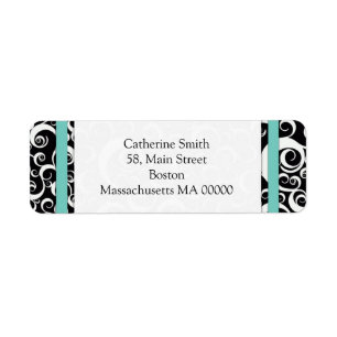 Étiquette de adresse Aqua et Black Damask