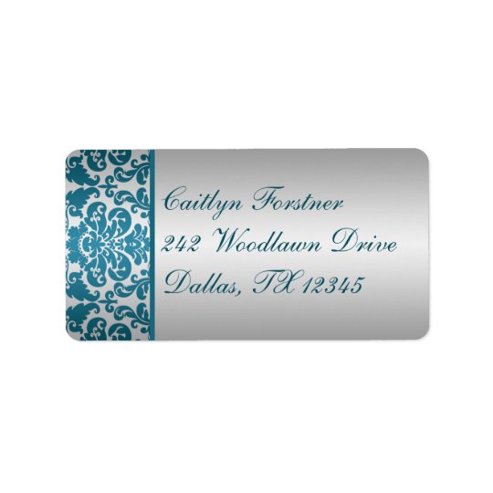 Étiquette de adresse argenté et turquoise de