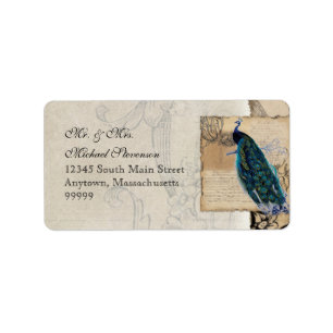 Étiquette de adresse assorti de paon antique -