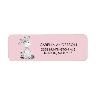 Étiquette de adresse Baby shower Giraffe rose