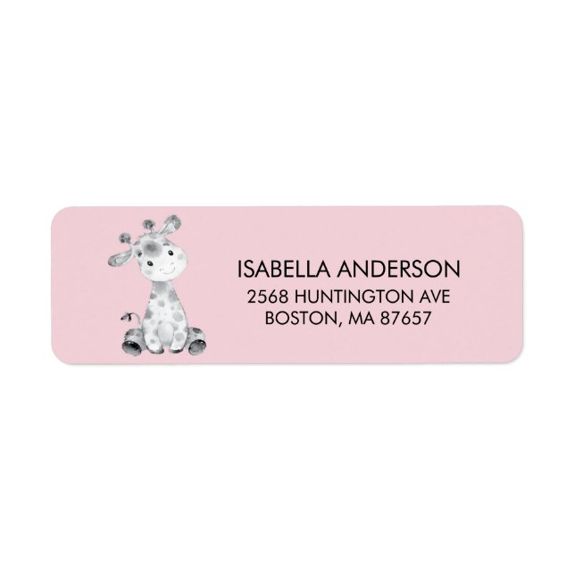 Étiquette de adresse Baby shower Giraffe rose (Devant)