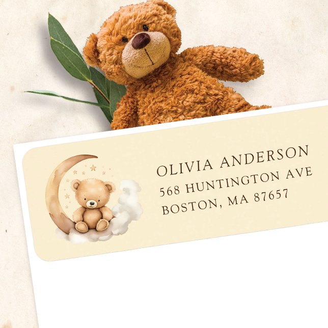 Étiquette de adresse Baby shower Teddy Moon (Créateur téléchargé)