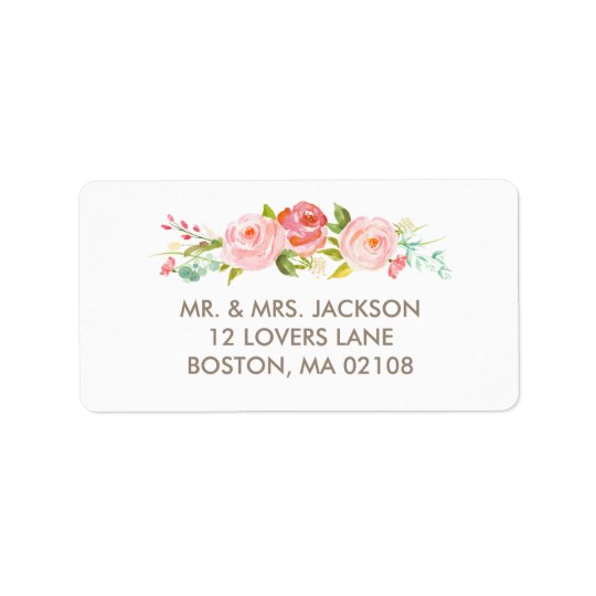 Étiquette de adresse blanc floral de roseraie