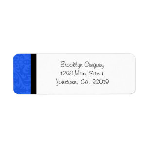 Étiquette de adresse bleu de retour de damassé