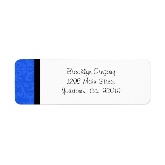 Étiquette de adresse bleu de retour de damassé