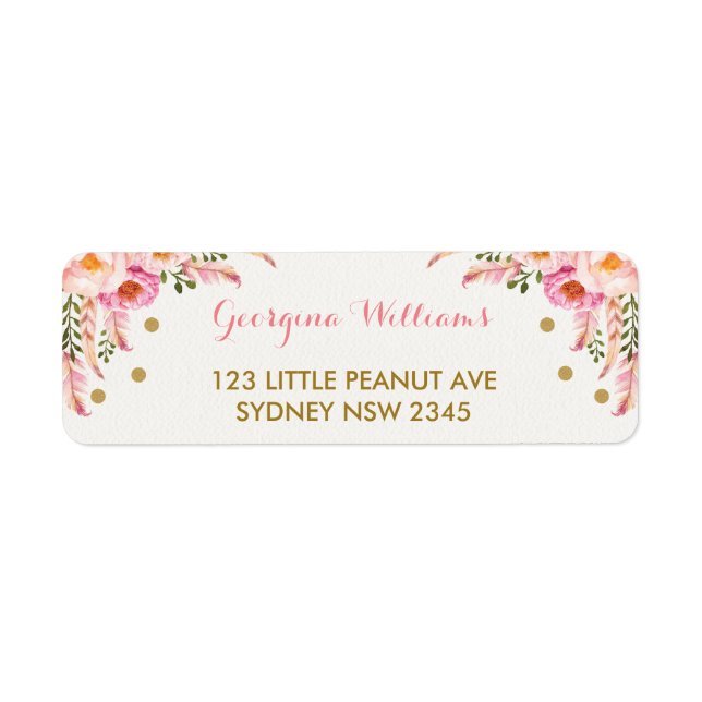 Étiquette de adresse Boho Floral Pink Gold Baby sh (Devant)