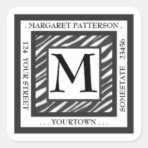 Étiquette de adresse Carré de monogramme noir et b