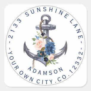 Étiquette de adresse circulaire Ancre bleu rose