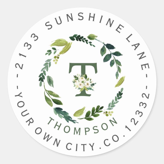 Étiquette de adresse circulaire de feuillage blanc (Devant)