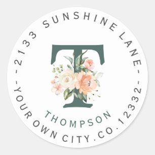 Étiquette de adresse circulaire de Monogramme flor