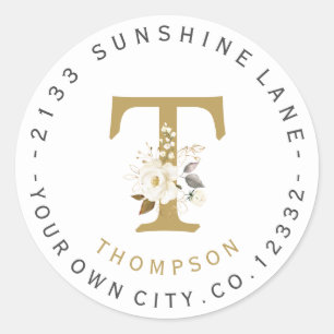 Étiquette de adresse circulaire de monogramme flor