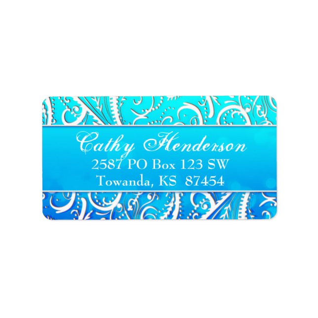 Étiquette de adresse Classy Winter Blue Flouriture (Devant)
