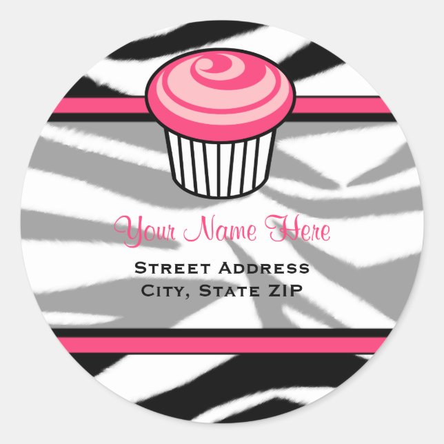 Étiquette de adresse Cupcake rose - Black Zebra Pr (Devant)