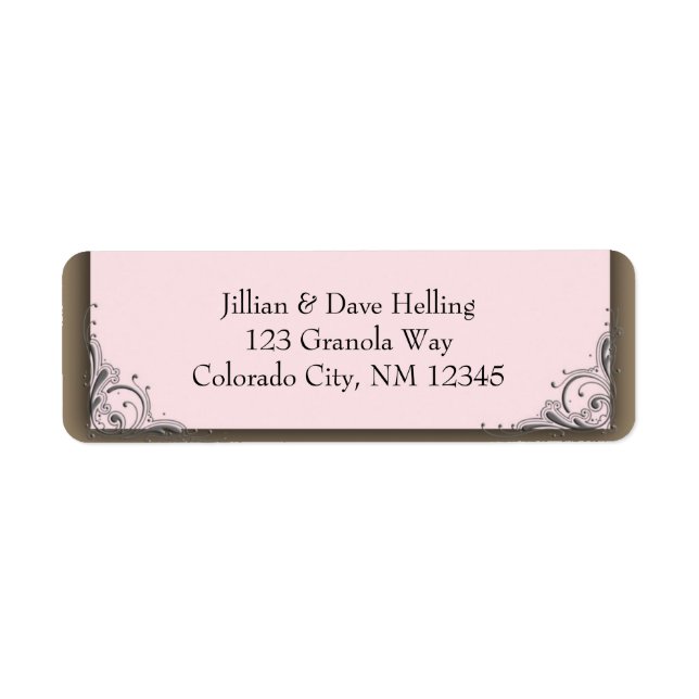 Étiquette de adresse d'accent rose pâle et marron (Devant)