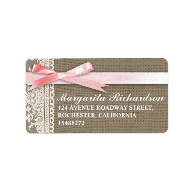 étiquette de adresse d'arc rose en dentelle blanch (Devant)