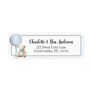 Étiquette de adresse de ballon bleu Teddy Bear
