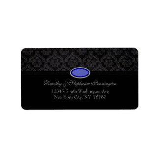 Étiquette de adresse de bijou bleu damassé noir te