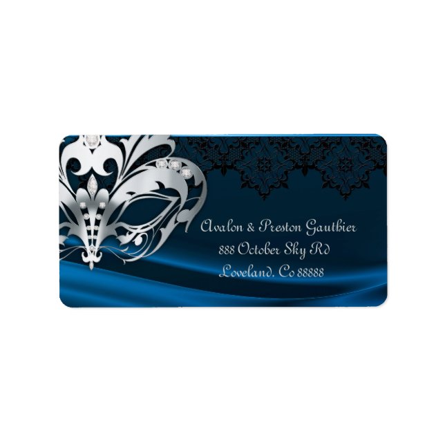 Étiquette de adresse de bijoux bleu mascarade en a (Devant)
