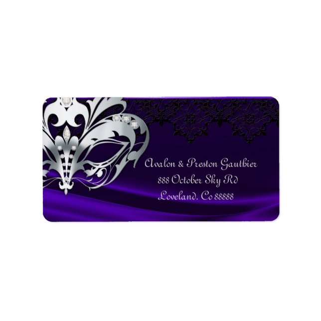 Étiquette de adresse de bijoux violet Mascarade en (Devant)