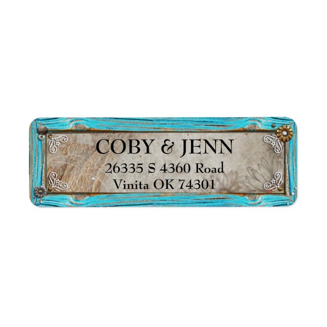 Étiquette de adresse de cadre rustique Turquoise (Devant)