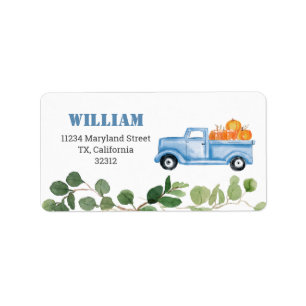 Étiquette de adresse de camion bleu Citrouille d'