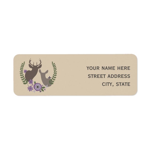 Étiquette de adresse de cerfs floraux pourpre (Devant)