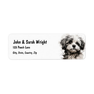 Étiquette de adresse de Chien de Chien Blanc Noir