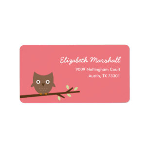 Étiquette de adresse de chouette (rose)