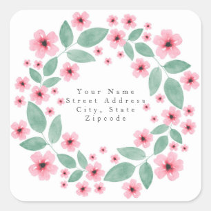 étiquette de adresse de 'couronne de fleurs roses'