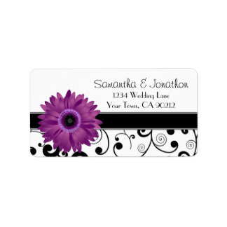 Étiquette de adresse de défilement noir Gerbera Da