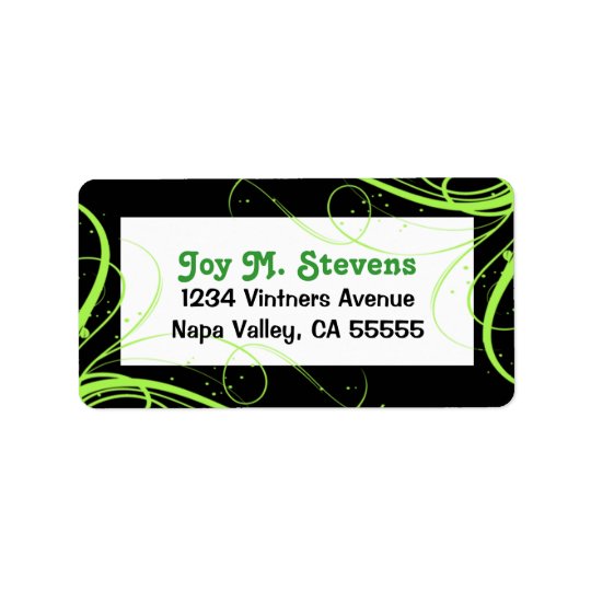 Étiquette de adresse de fête vert et noir