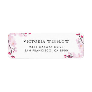 Étiquette de adresse de fleurs de cerisier rose W