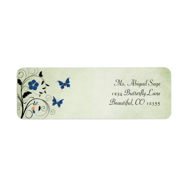 Étiquette de adresse de fleurs et papillons (Devant)