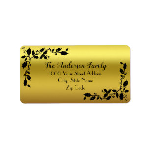 Étiquette de adresse de frontière Gold Black Holly