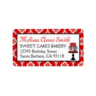 Étiquette de adresse de gâteau sucré rouge