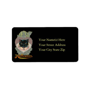 Étiquette de adresse de Halloween de chat noir et