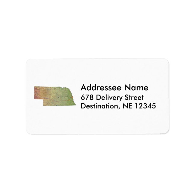 Étiquette de adresse de la carte du Nebraska (Devant)