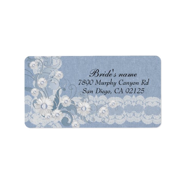Étiquette de adresse de luxe Daisy Lace Blue Burla (Devant)