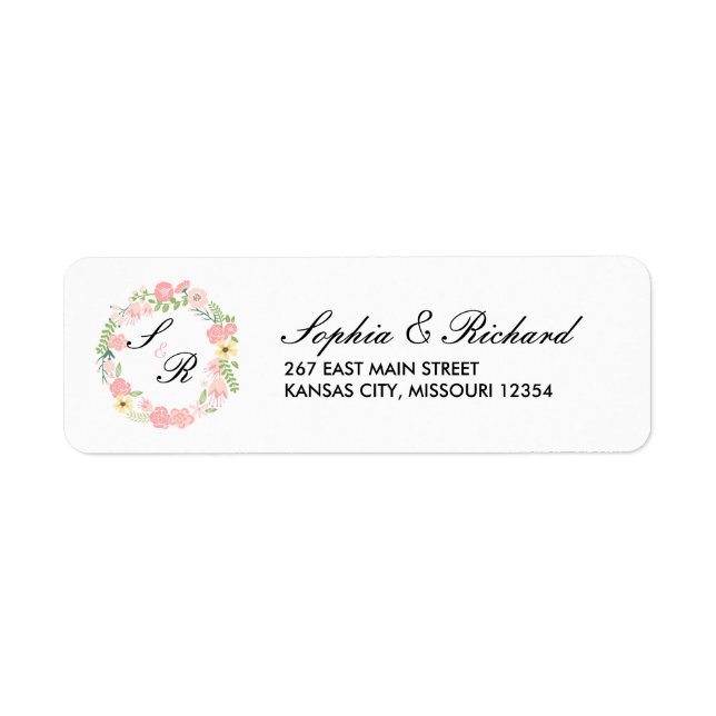 Étiquette de adresse de Mariage de couronne de fle (Devant)