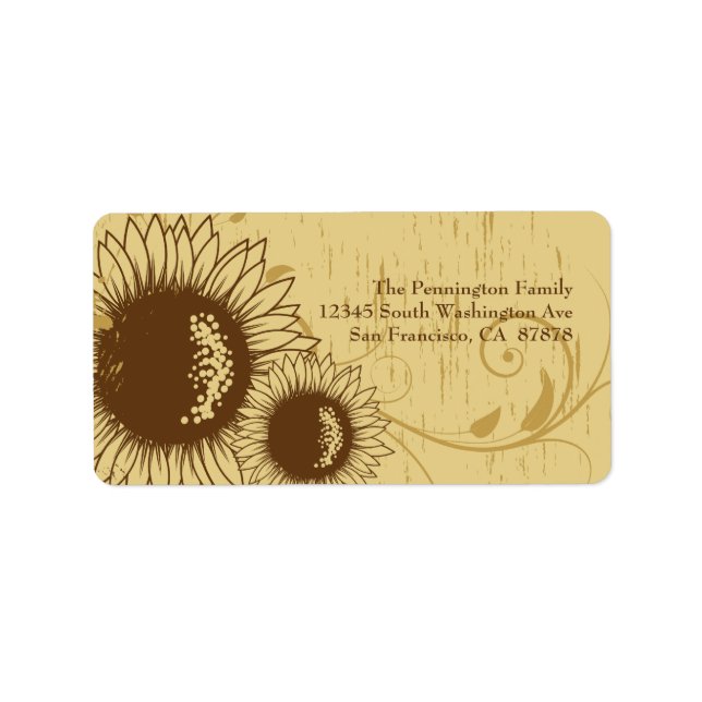 Étiquette de adresse de mariage de tournesol rusti (Devant)