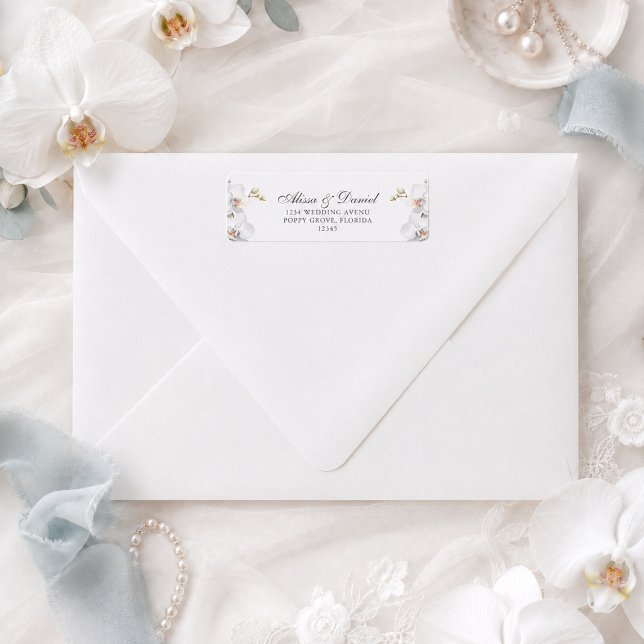 Étiquette de Adresse de Mariage Élégante et Modern (Modern Elegant Wild Orchid Wedding Address Label)