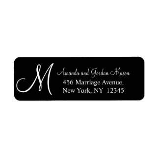 Étiquette de adresse de Mariage noir blanc monogra