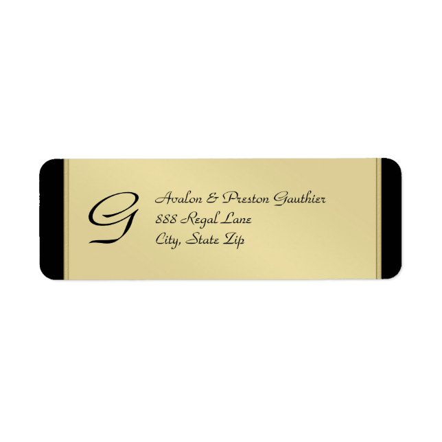 Étiquette de adresse de Mariage noir Monogram Gold (Devant)
