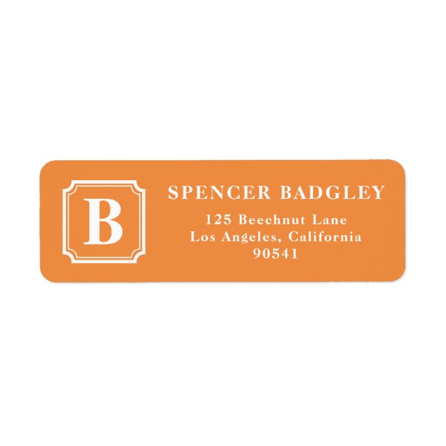 Étiquette de adresse de monogramme classique orang (Devant)