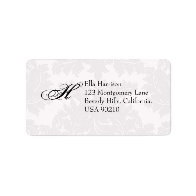 Étiquette de adresse de monogramme Damask personna (Devant)