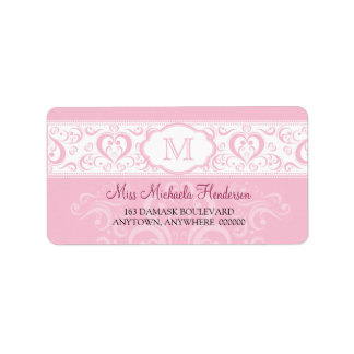 Étiquette de adresse de monogramme Damask rose