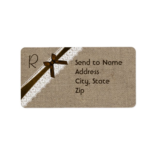 Étiquette de adresse de monogramme de Burlap et de (Devant)