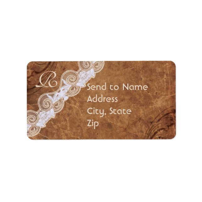 Étiquette de adresse de monogramme en cuir vintage (Devant)