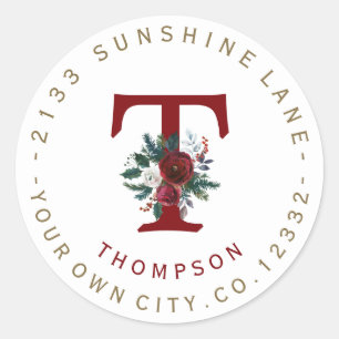 Étiquette de adresse de monogramme floral de Bourg